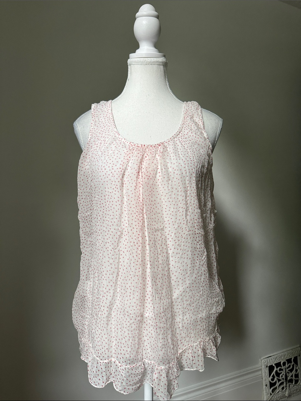 TENDENZE White Pink Polka Dot Silk Preppy Coquette Balletcore Tank Top Large